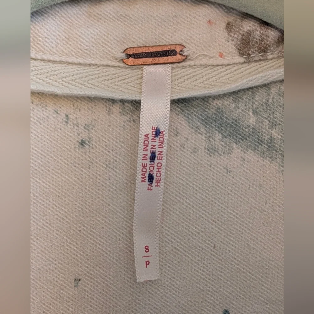 Free People Sunshine Fields Buttondown Top Splatter Denim Jacket Size S